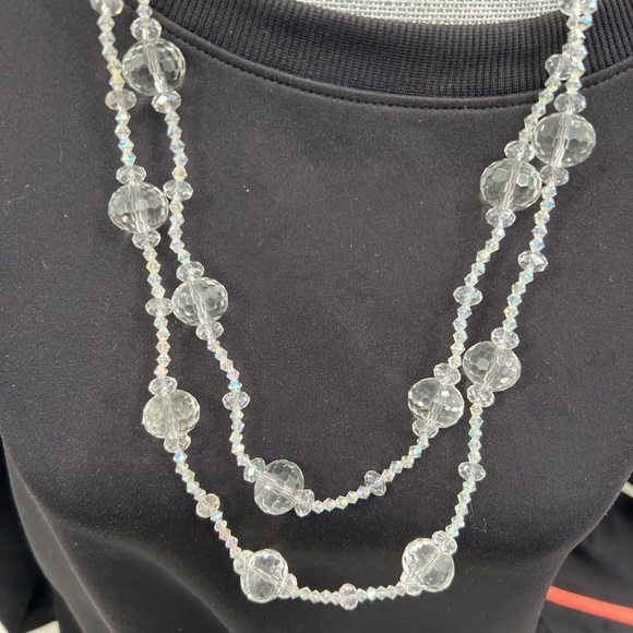 Art deco facet cut clear crystal glass beaded necklace - Picture 2 of 8